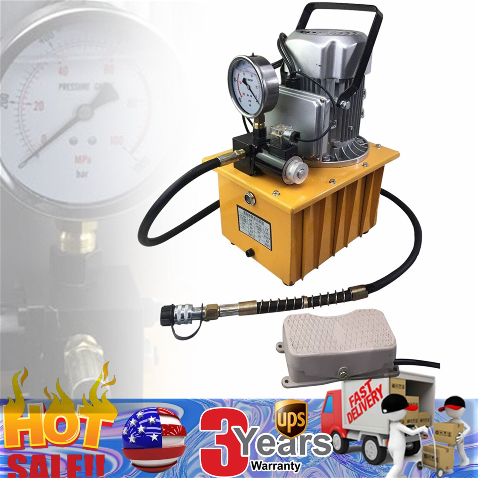 750W 10000 PSI Electric Hydraulic Pump Power Pack Single Acting Solenoid Valve