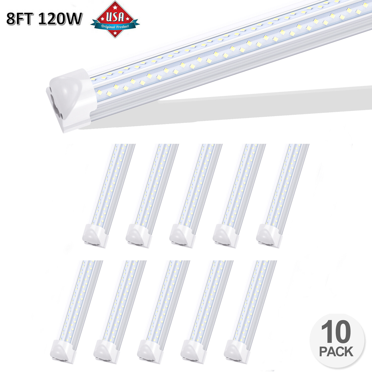 10Pack 120W LED Tube Light Bulbs 8FT T8 LED Shop Light Fluorescent Light fixture