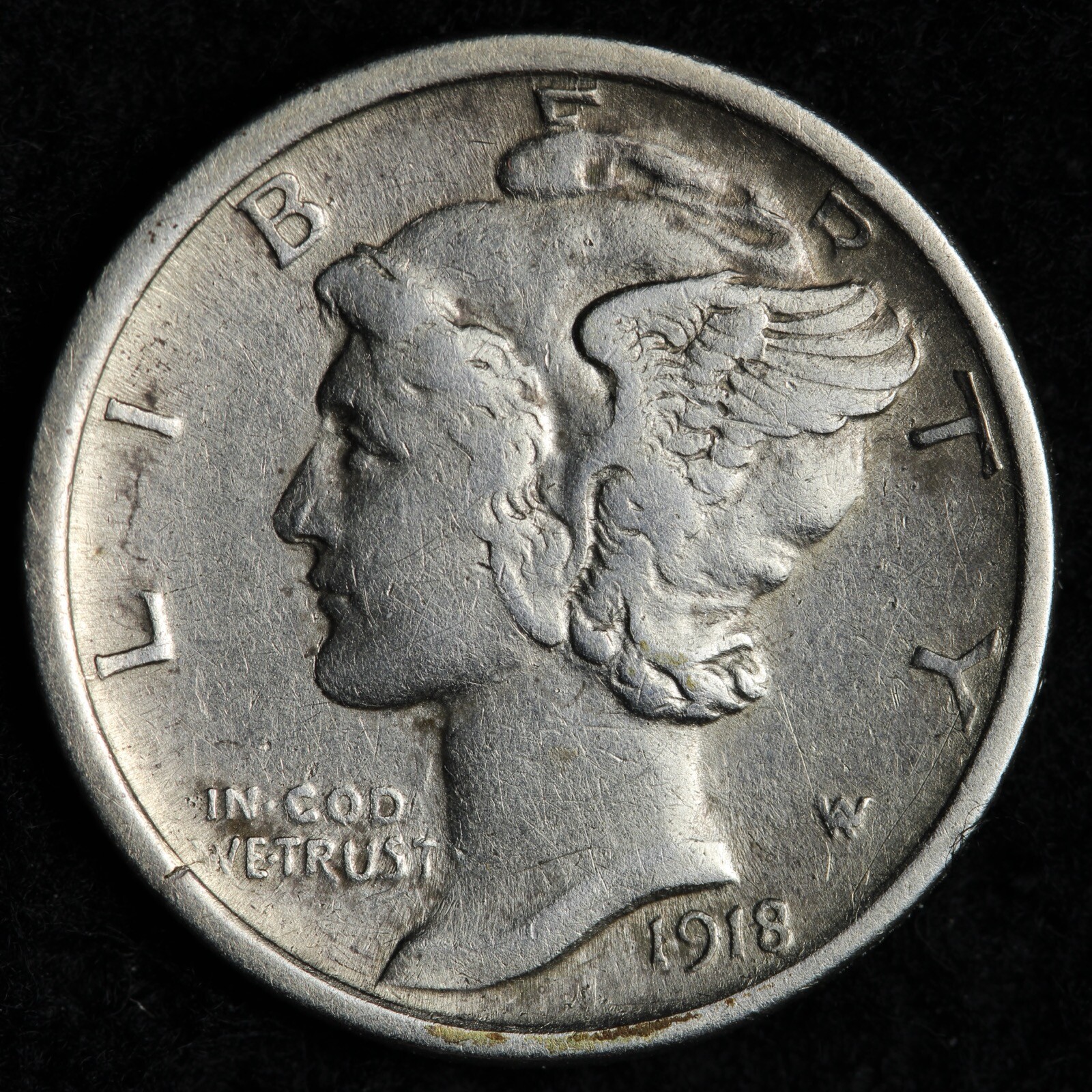 1918-D Mercury Silver Dime XF E148 STNN