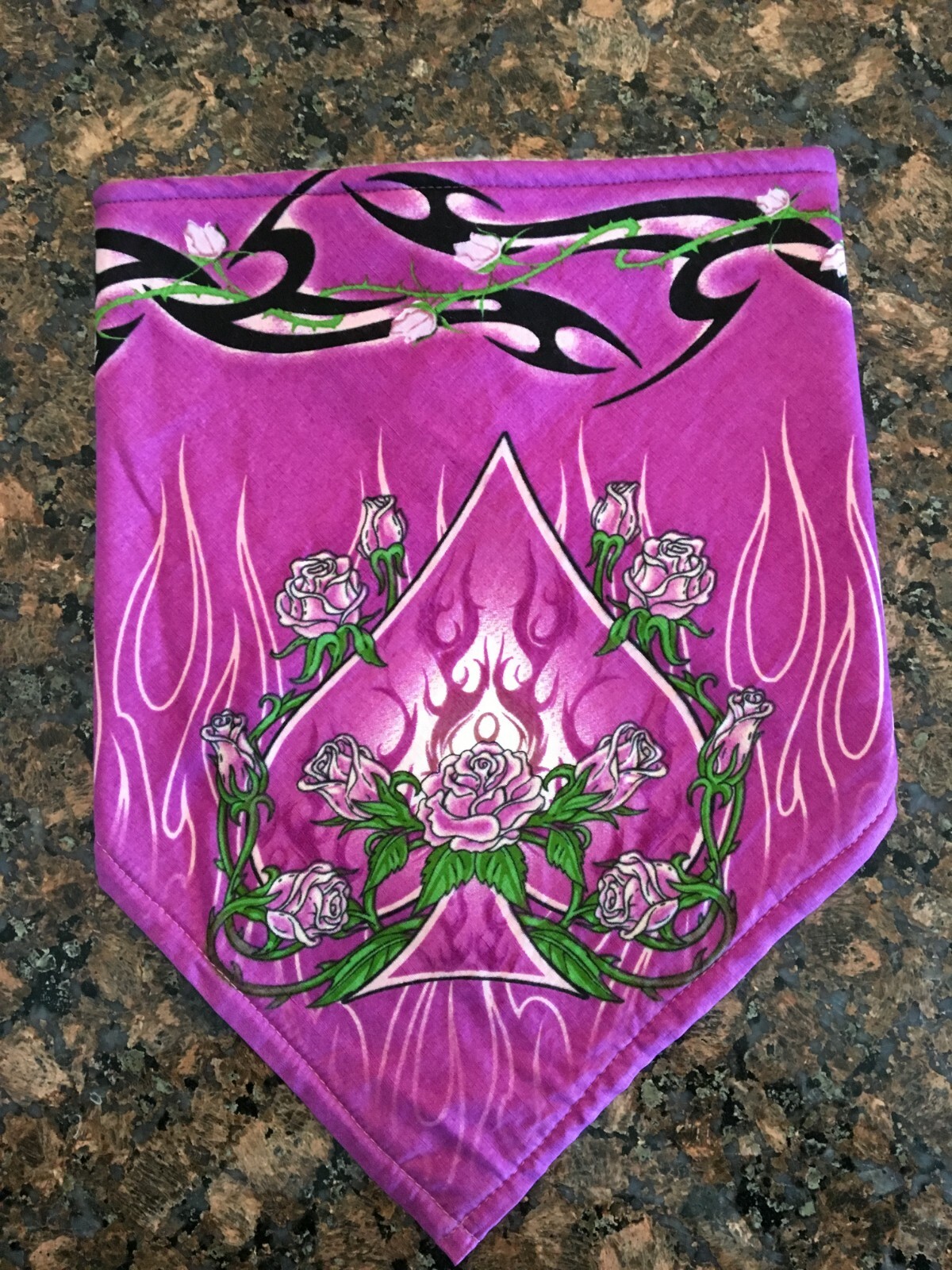 Pink Spade Roses Fleece Lined Biker Bandana