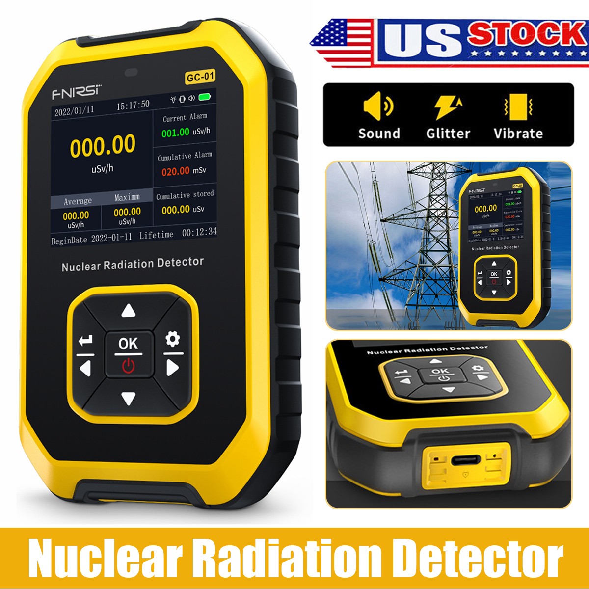 Portable Radiation Detector GM Geiger Counter Tube X-Ray β γ Dosimeter Monitor -