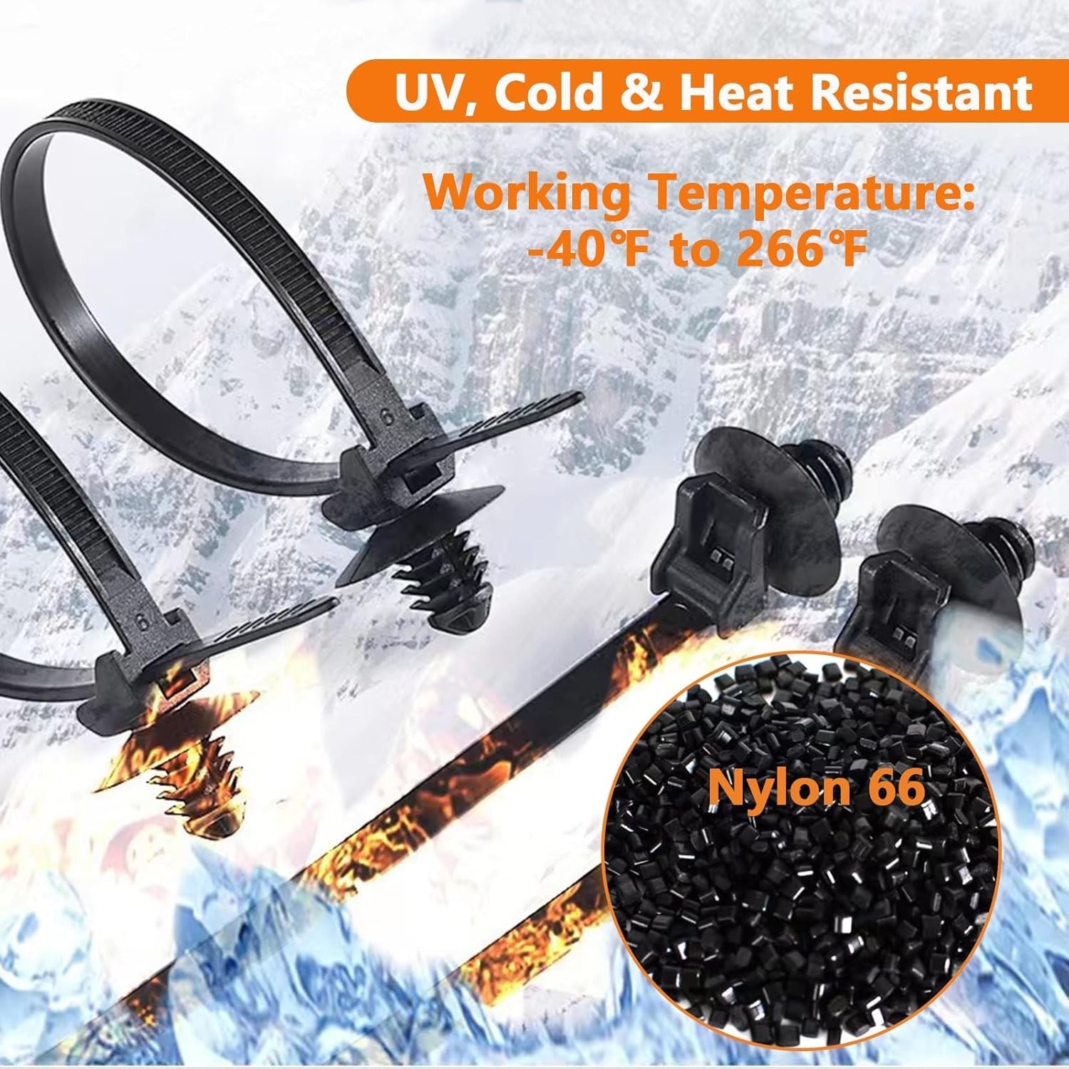 60Pcs Nylon Universal Cable Tie with Buckle Push Mount Zip Tie Mount