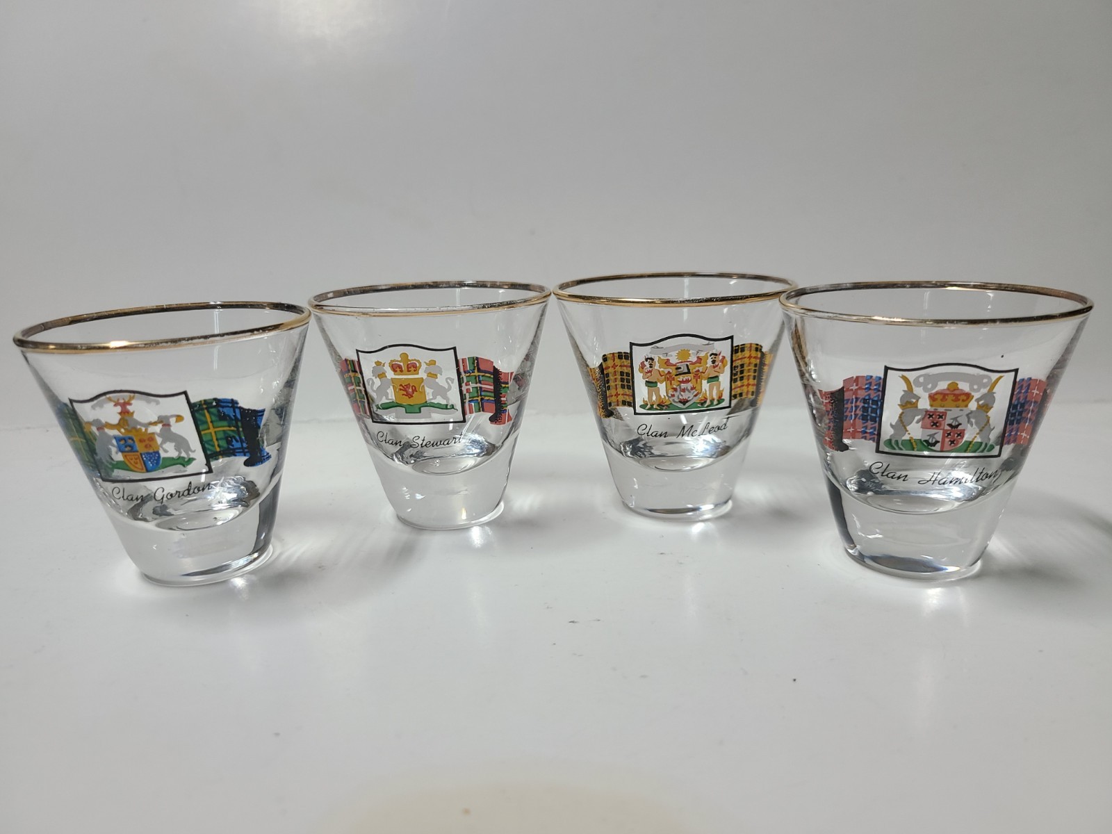 Libbey Scottish Clans Gold Rimmed Shot Glasses Set of Four (4)