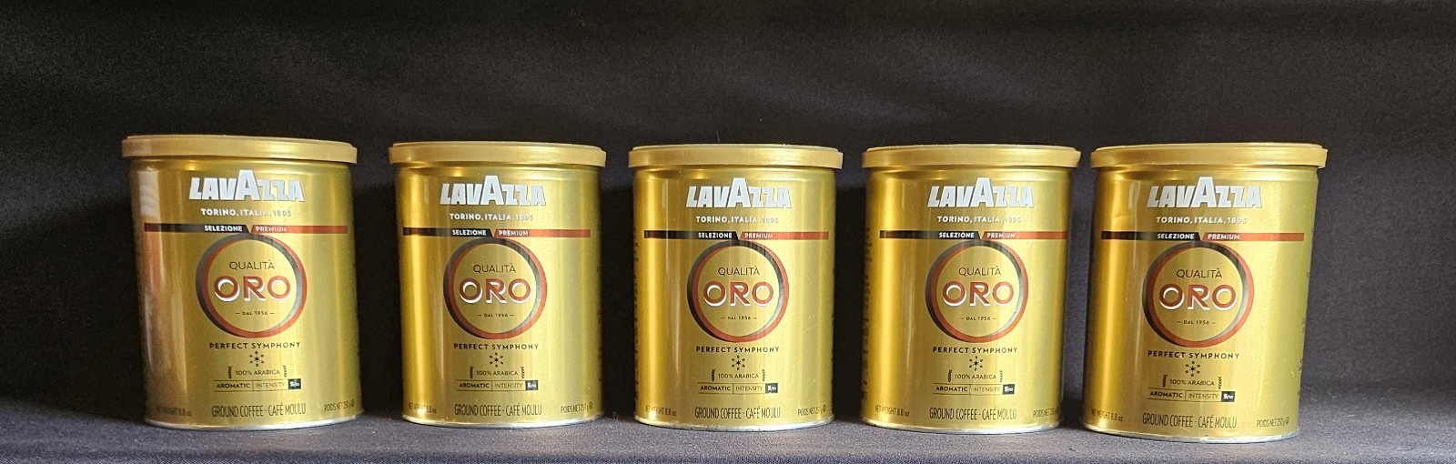 Lot of 5 Empty Metal Coffee Cans, Lavazza, Gold, Craft or Hardware Storage
