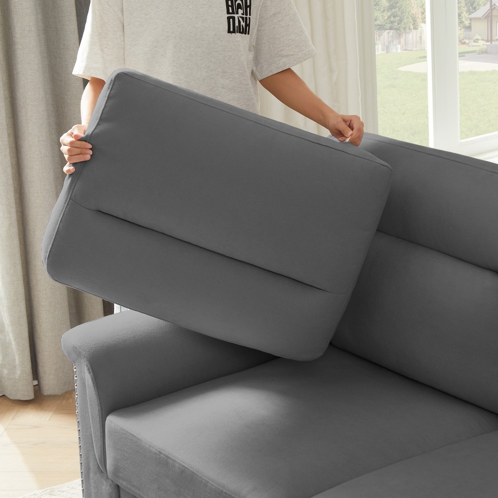 82" Modern Snowfleece Fabric 3-Seat Sofa w/ Rolled Arms for Living Room, Gray