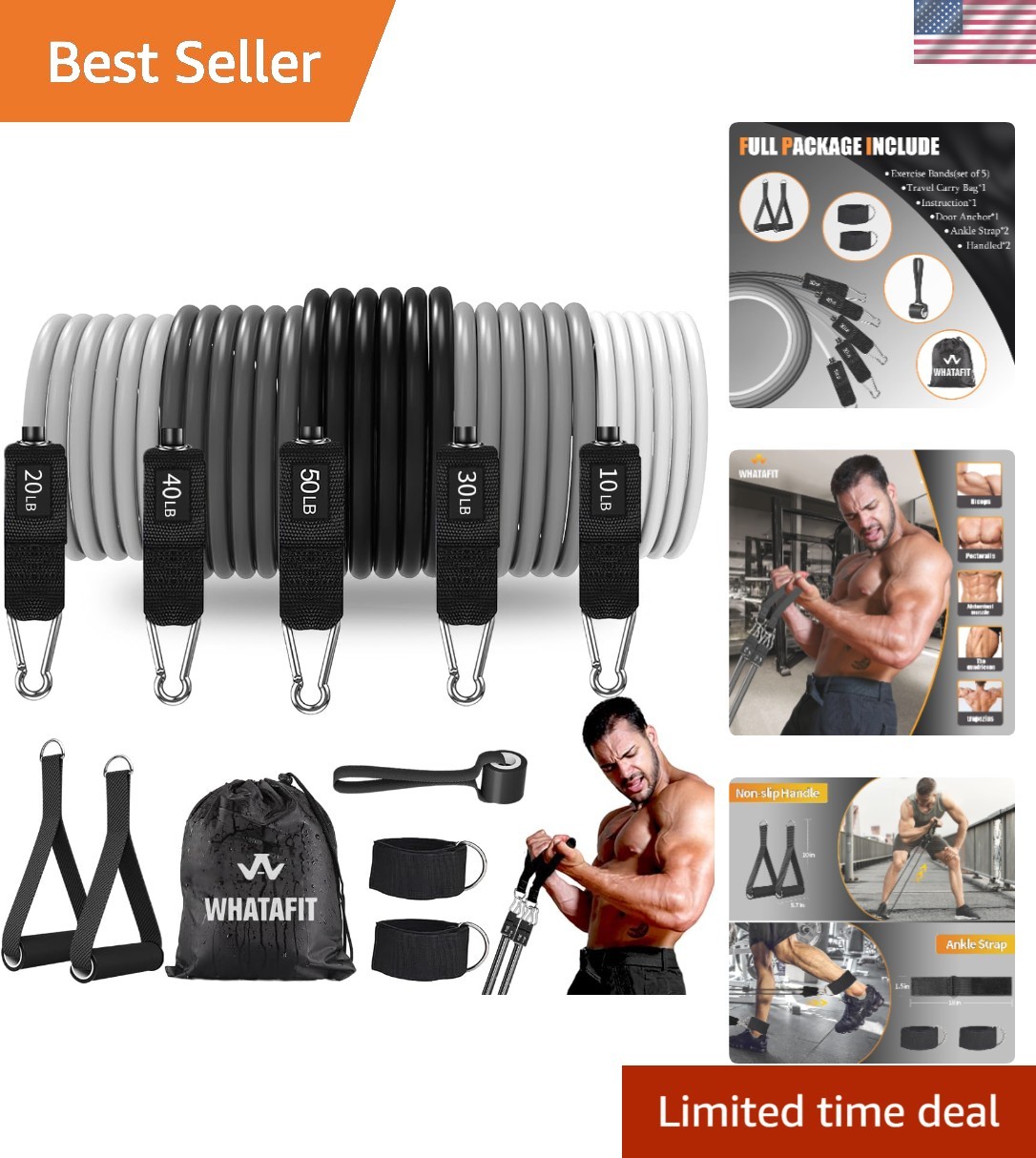 Resistance Bands,Exercise Bands,Workout Bands with Handles,Door Anchor and An...
