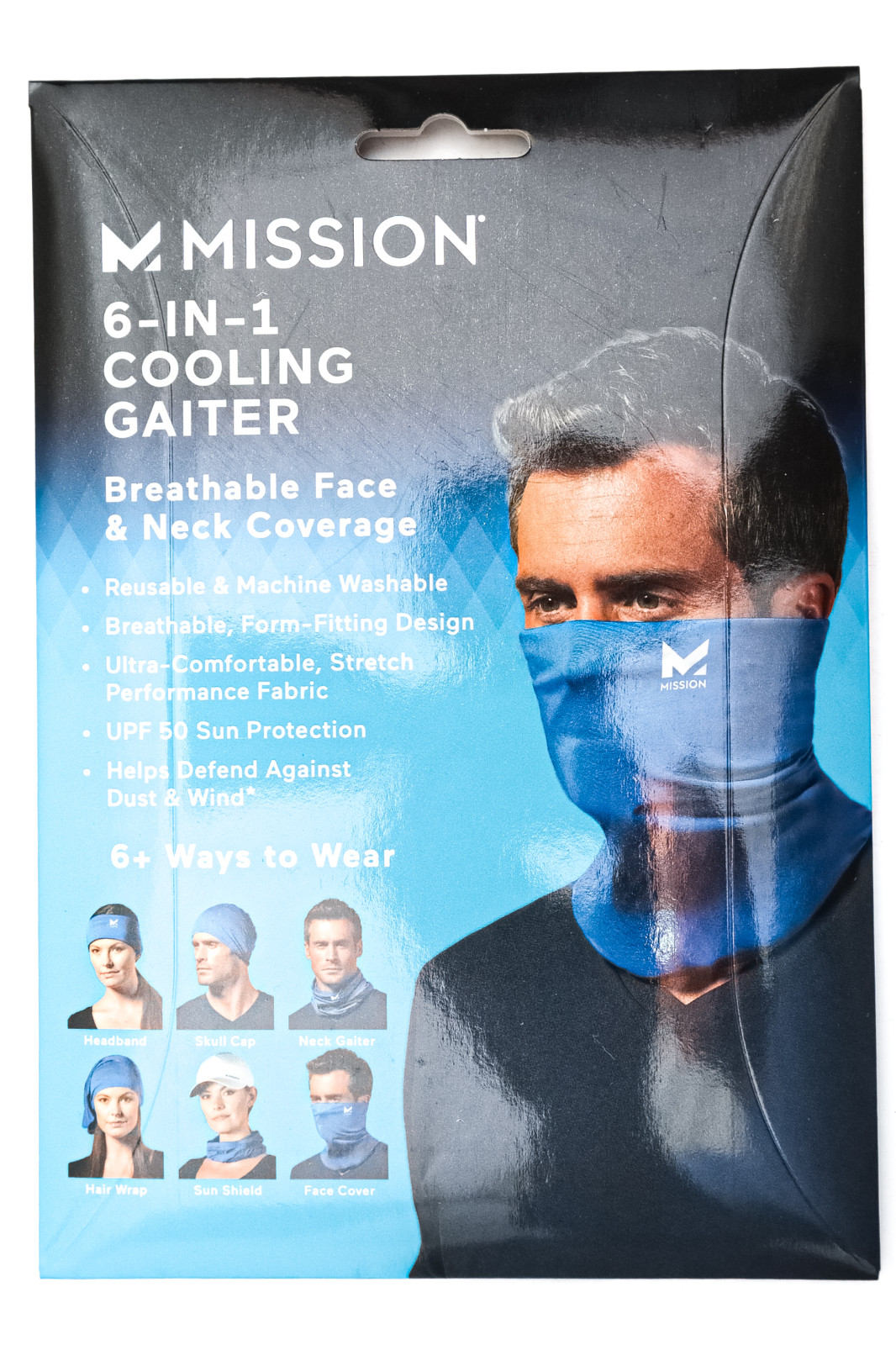 Mission 6-in-1 Cooling Gaiter Breathable Face and Neck Gaiter Blue One Size