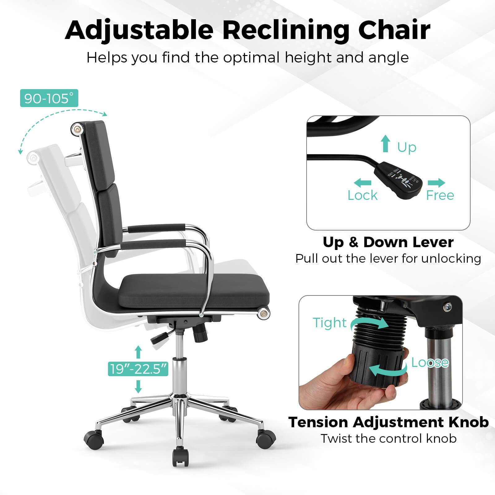2PCS Ergonomic Office Desk Chair w/Rocking Backrest, Zippered Covers for Home