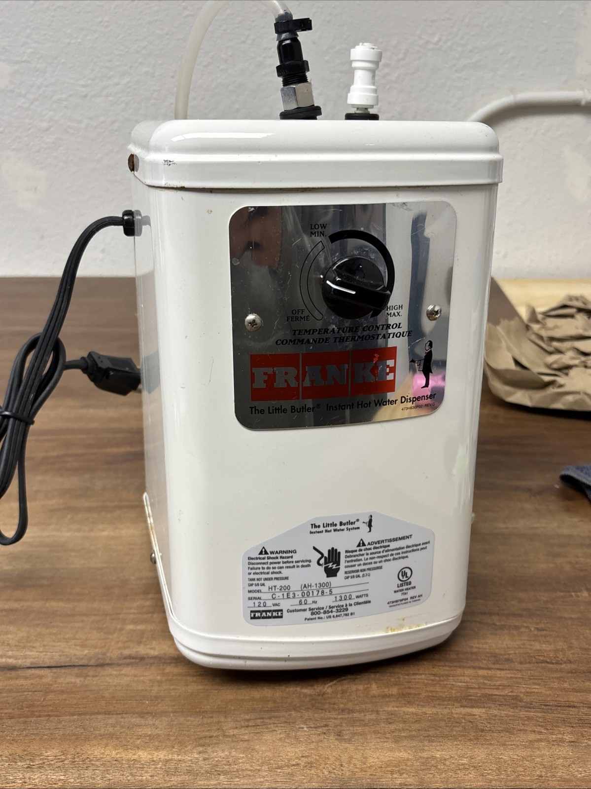 Franke The Little Butler Hot Water Dispenser Metal White Knob HT-200