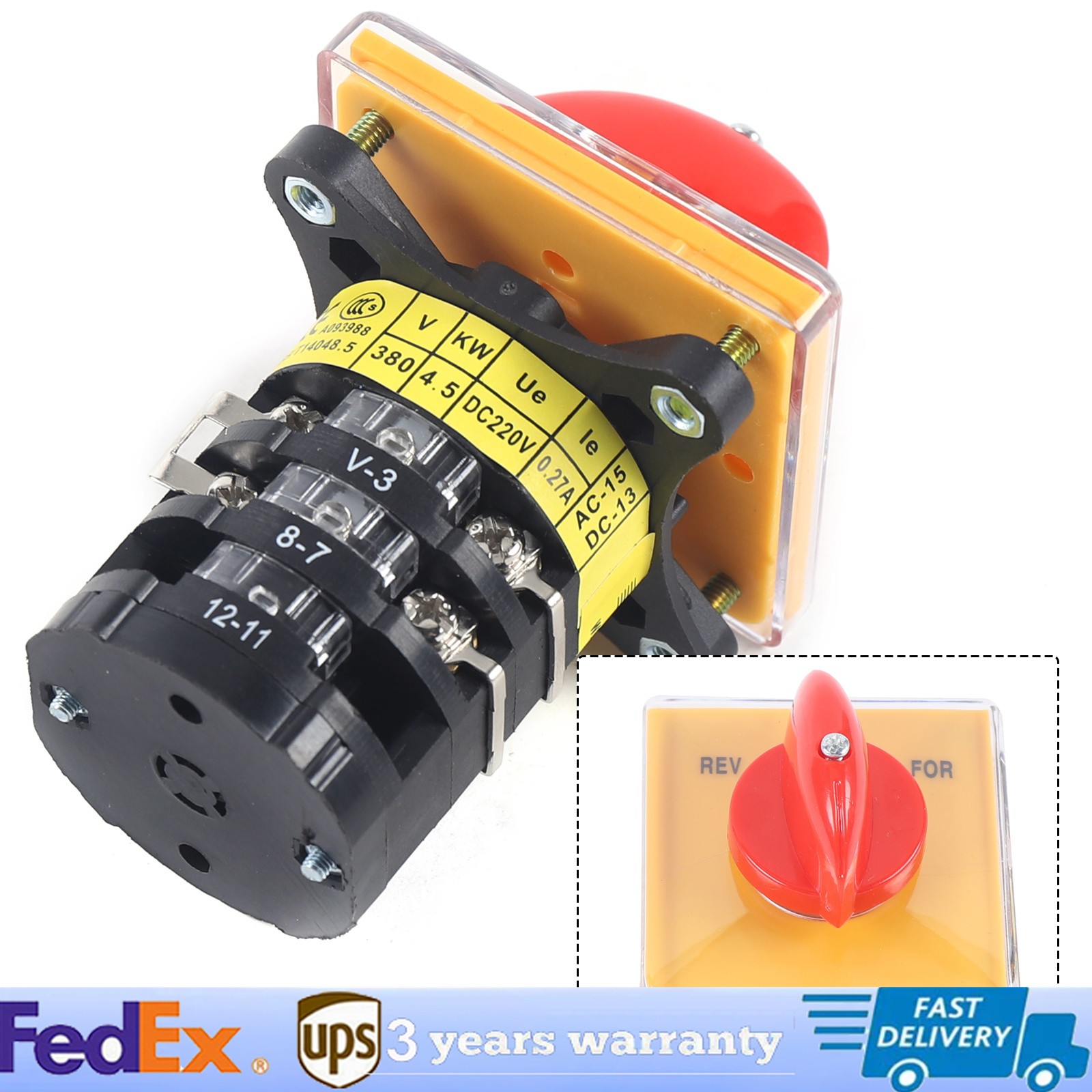 SZW25-64D-3 3-Position Stop/Rev/For Milling Machine Motor Switch Yellow Black