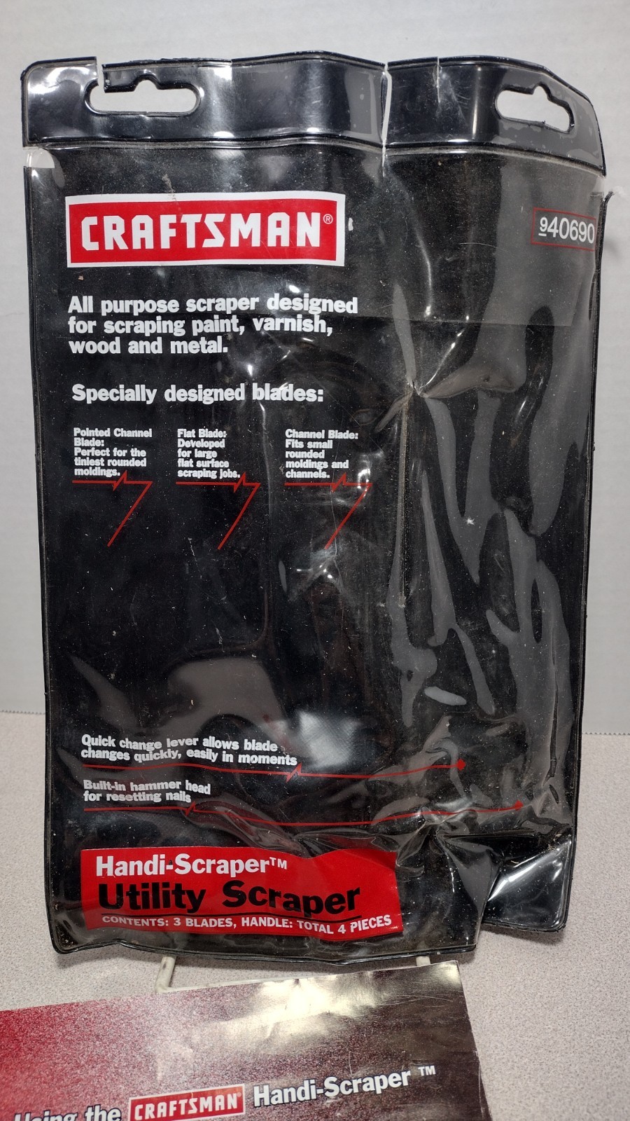 Craftsman Handi-Scraper 940690 Utility Scraper Handle, 3 Blades & Instructions (