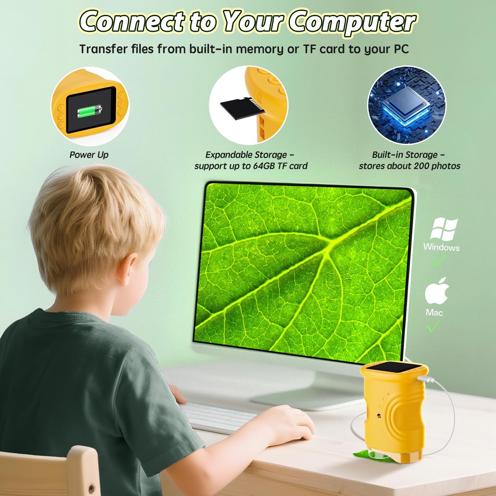 Microscope for Kids 1000X Digital, Handheld HD Yellow