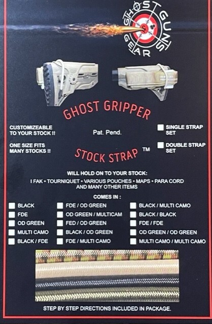 Firearms Stock Strap, stock retaining strap, stock shoe, stock shock cord, ghost