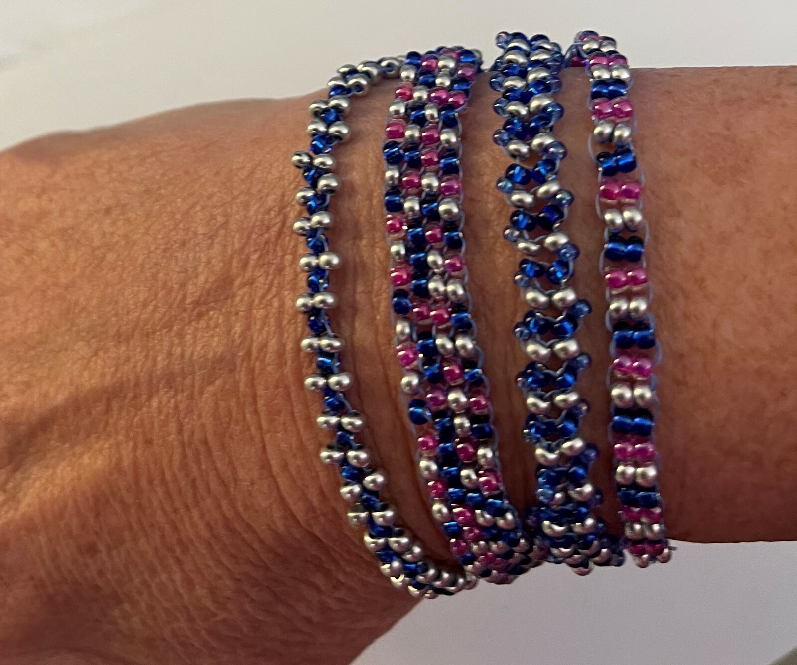 Handmade 4 Strand Dragonfly Beaded Bracelet 7 inches