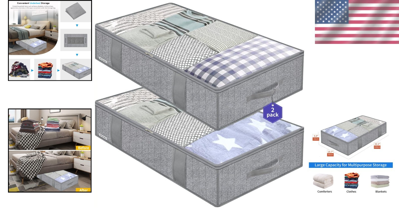 Underbed Storage Bag Set - Breathable, Durable & Stylish Design, 2 Pack