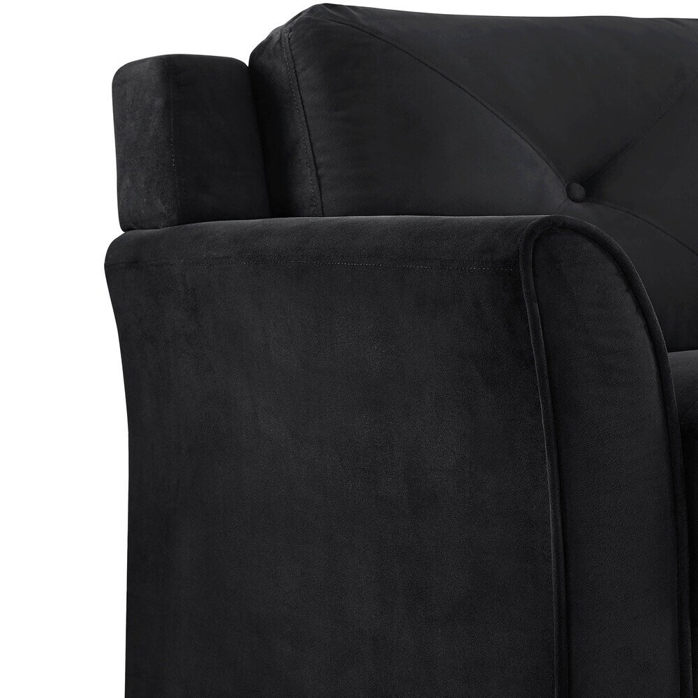 Modern Tufted Back Club Chair Foam Cushioned Eucalyptus Frame Black Fabric New