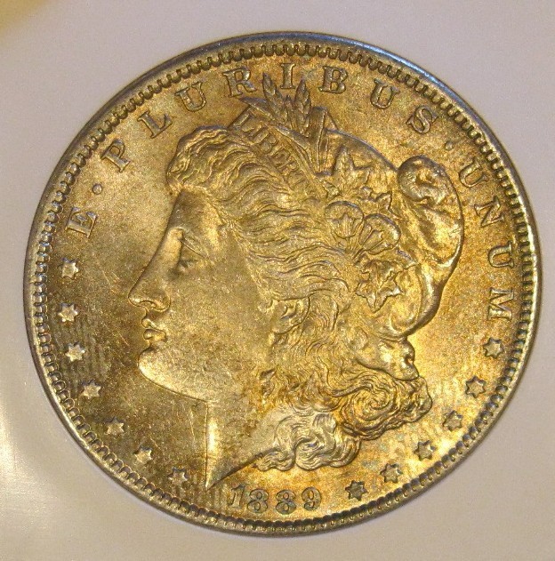 1889 Morgan silver dollar - UNC, Toned obverse, super luster, 5287