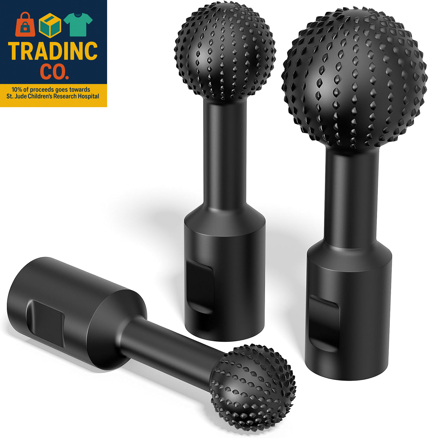 3-PC Sphere Rotary Burr Set - 5/8-11 Thread Ball Gouge Attachments for 4-1/2" &