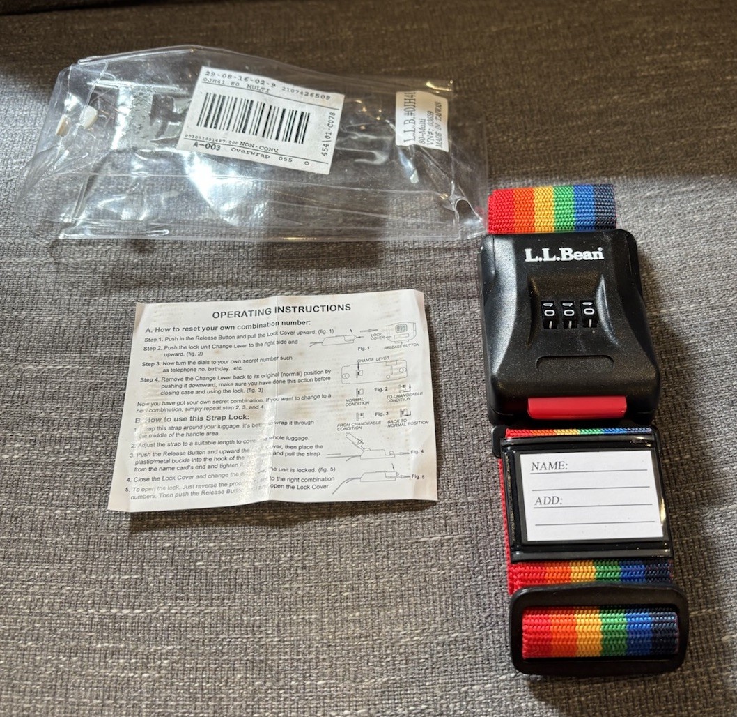VTG L.L. Bean Rainbow Luggage Suitcase Belt Strap w/ Combination Lock NOS