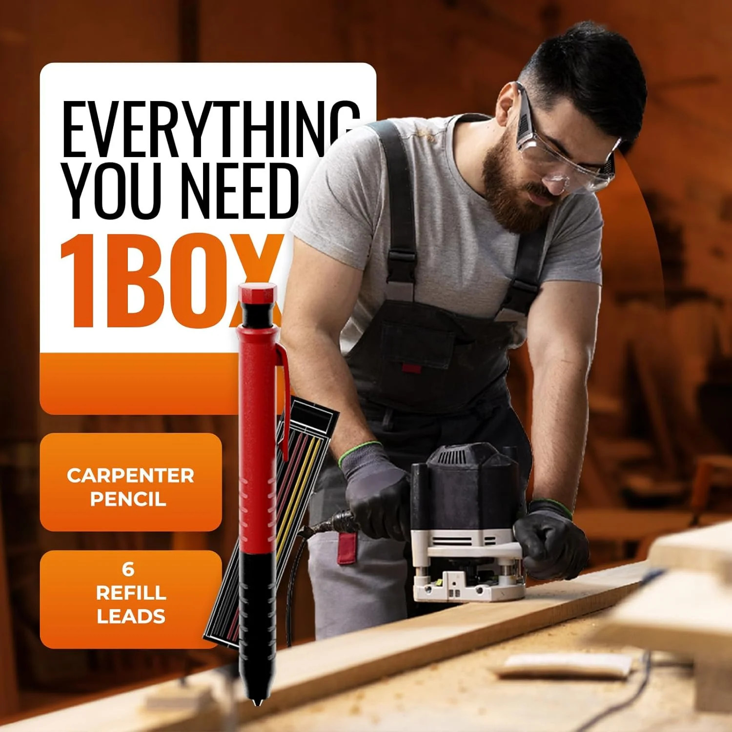 Carpenter Square 7" All-in-1 Multi-Purpose Tools: Carpenter Pencils, Extra Lead