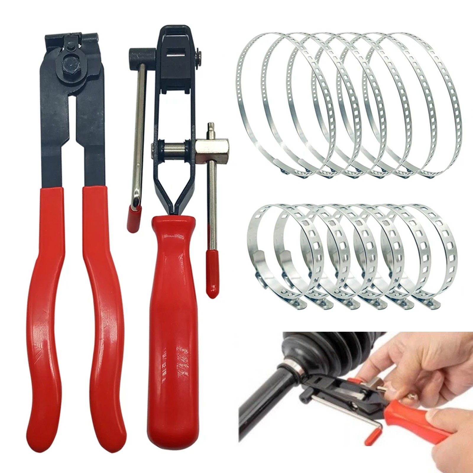 14Pcs Universal Adjustable Axle CV Joint Boot Crimp Clamps W/ Clamp Pliers Tool