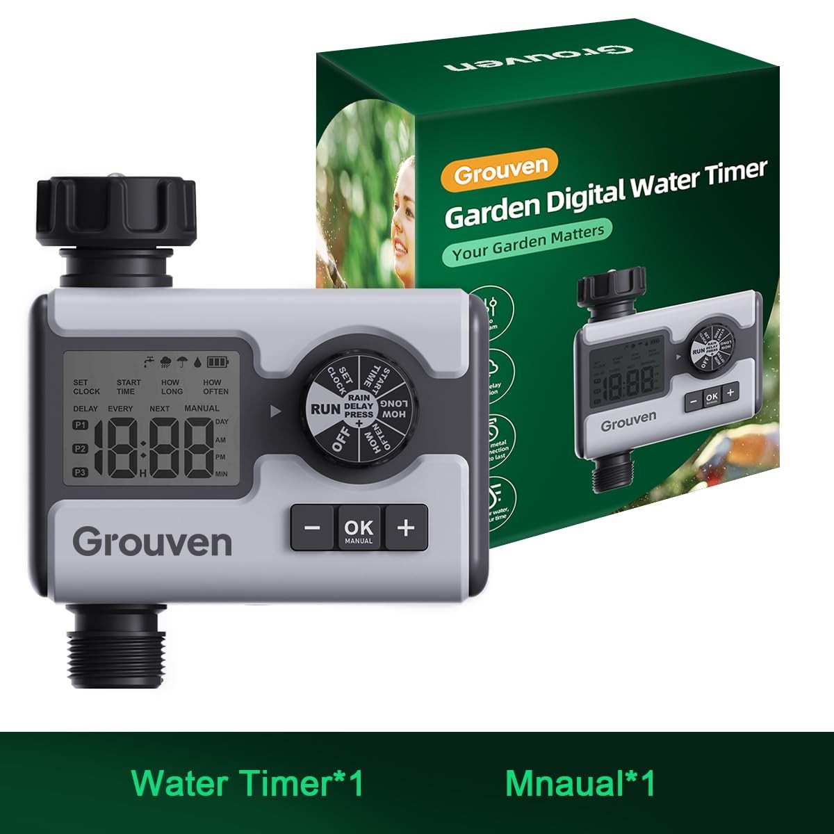 Garden Sprinkler Timer Dial Hose Faucet Programmable Water Timer with Rain De...