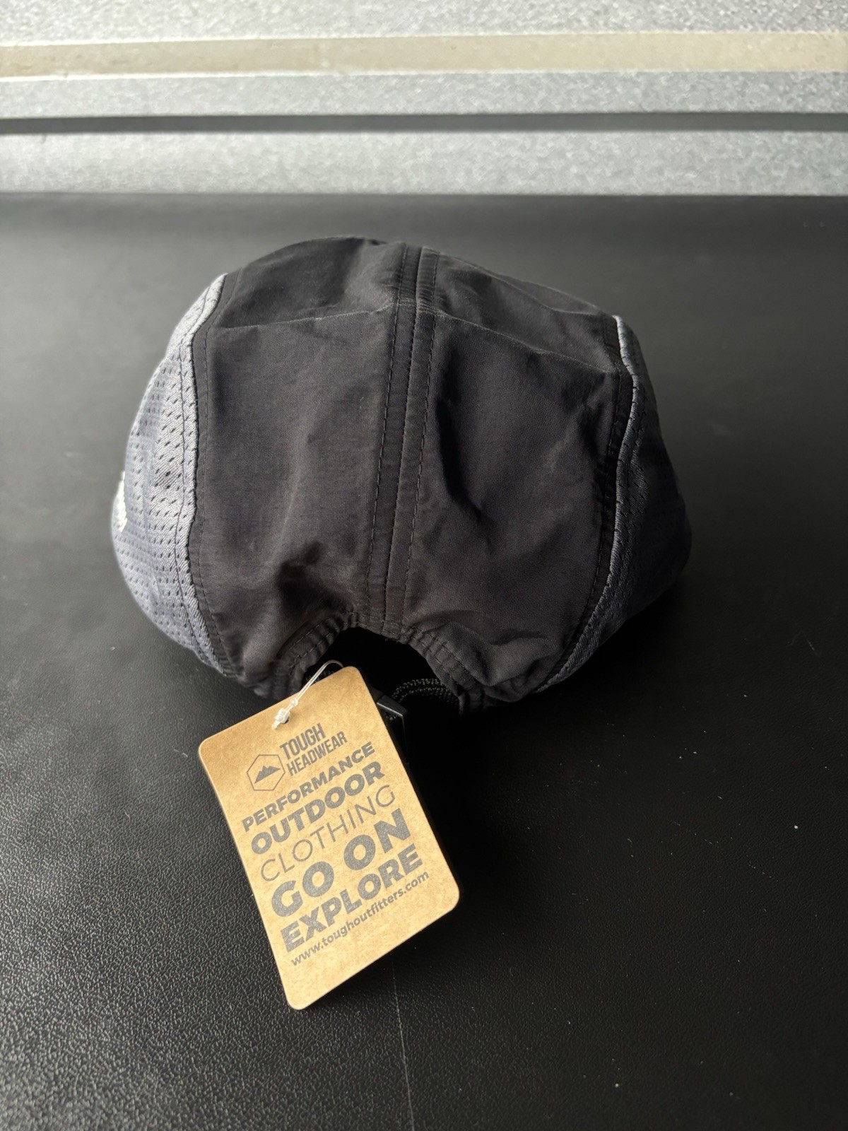 Tough Headwear 5 Panel Running Hat Black Gray Polyester Performance Outdoor