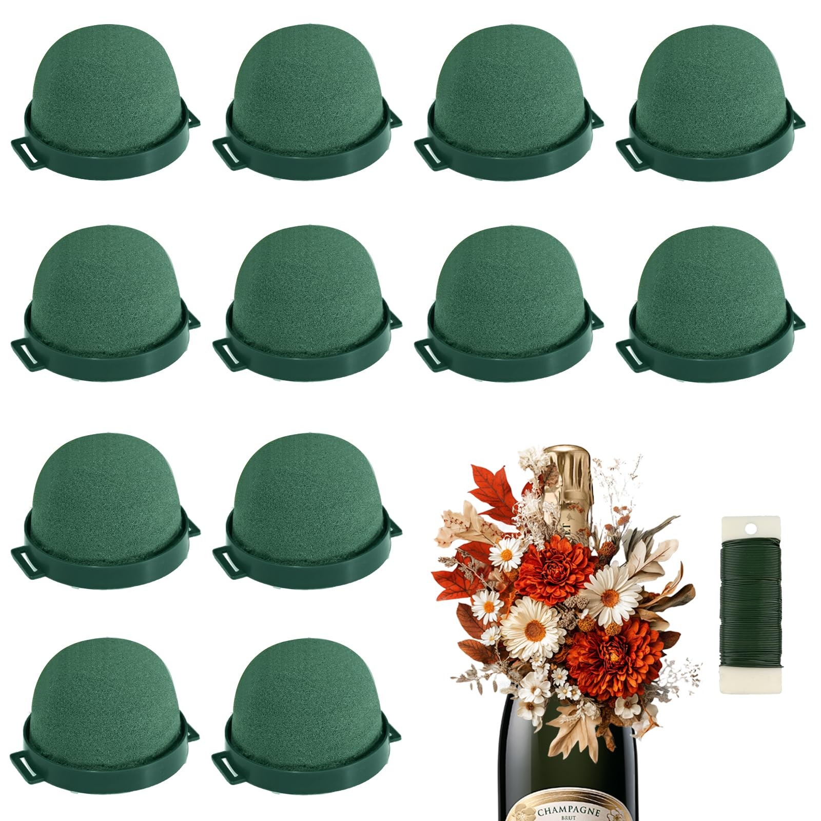 12Pcs Mini Floral Foam Holder Round Green Wine Bottle Floral Foam Bouquet Hol