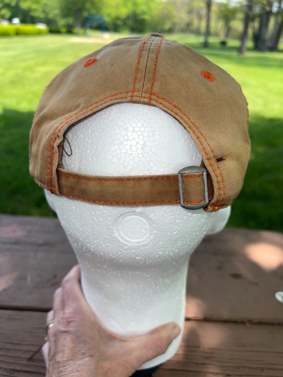 Scent Blocker Logo Patch Gold/Orange Hat Cap Strap Buckle Distressed Good Cond.