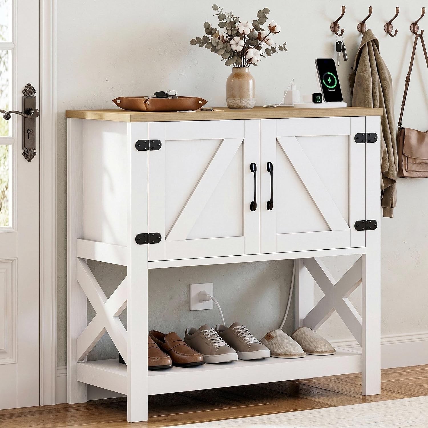 Console Table with Storage Cabinet 32" Entryway Table with Outlet