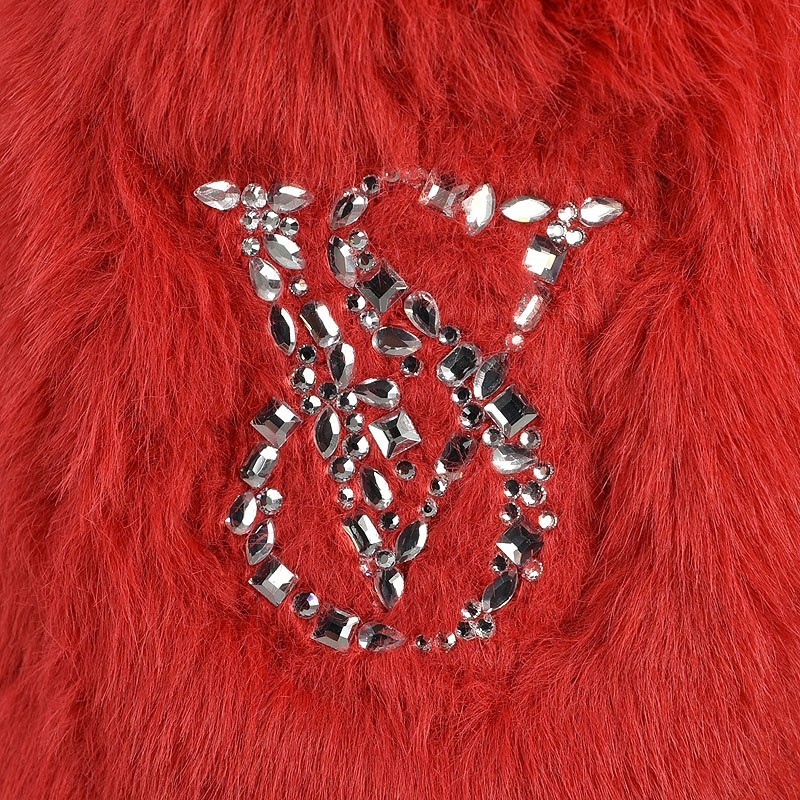 VICTORIA'S SECRET Bright Red Rhinestone Logo Faux Fur Slippers MEDIUM NWT