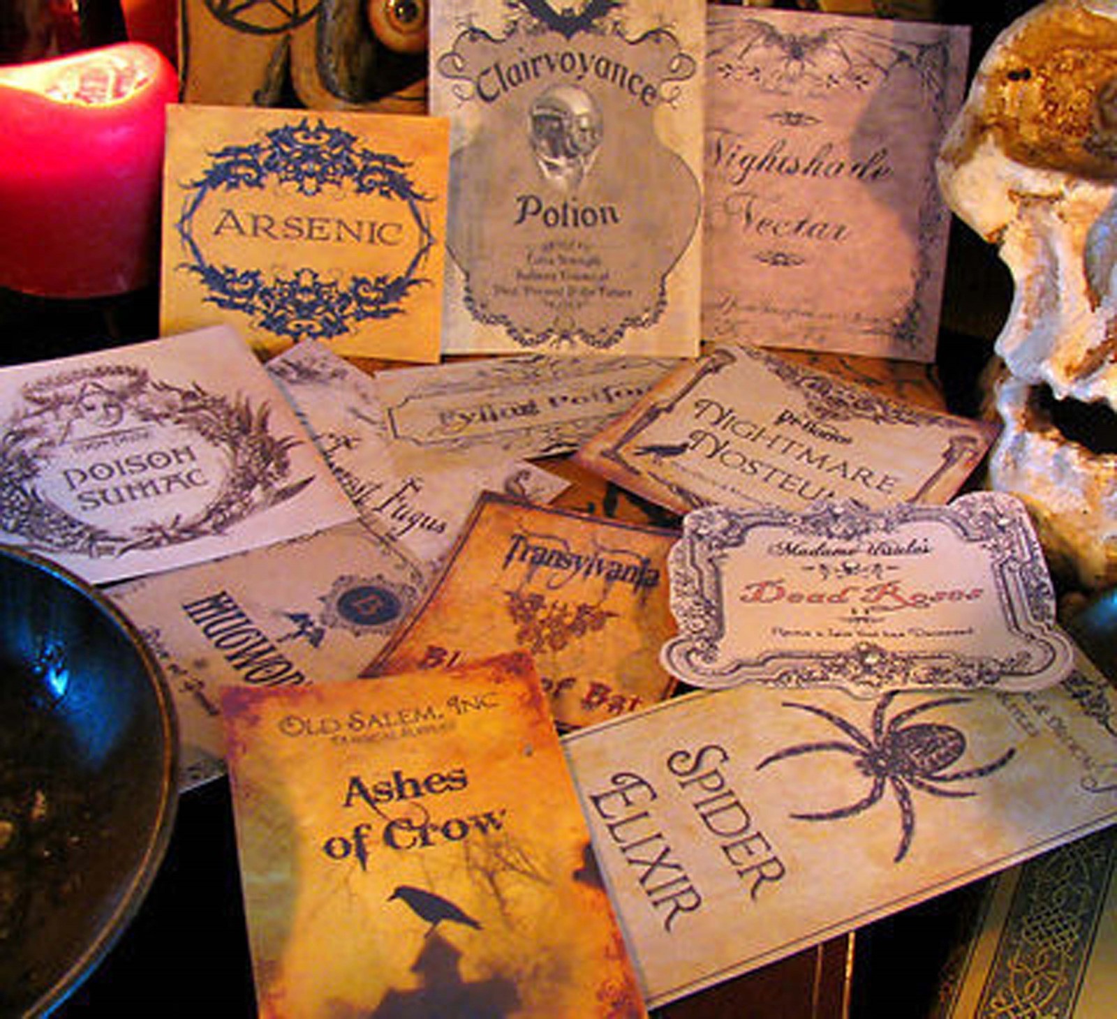 12 Halloween Potion Apothecary Labels Peel & Stick (set#4) Primitive Witch Decor