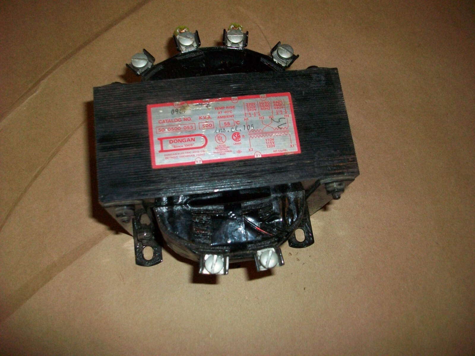 DONGAN 50-0500-053 INDUSTRIAL CONTROL TRANSFORMER 240/480V 50/60HZ SINGLE PHASE