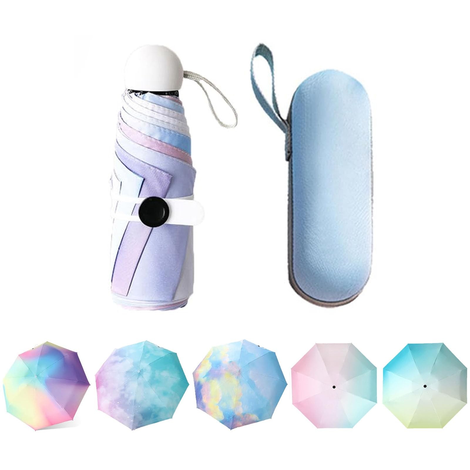 Aikelai Travel Mini Umbrella with Case, 8 Ribs Folding Small Small, rainbow