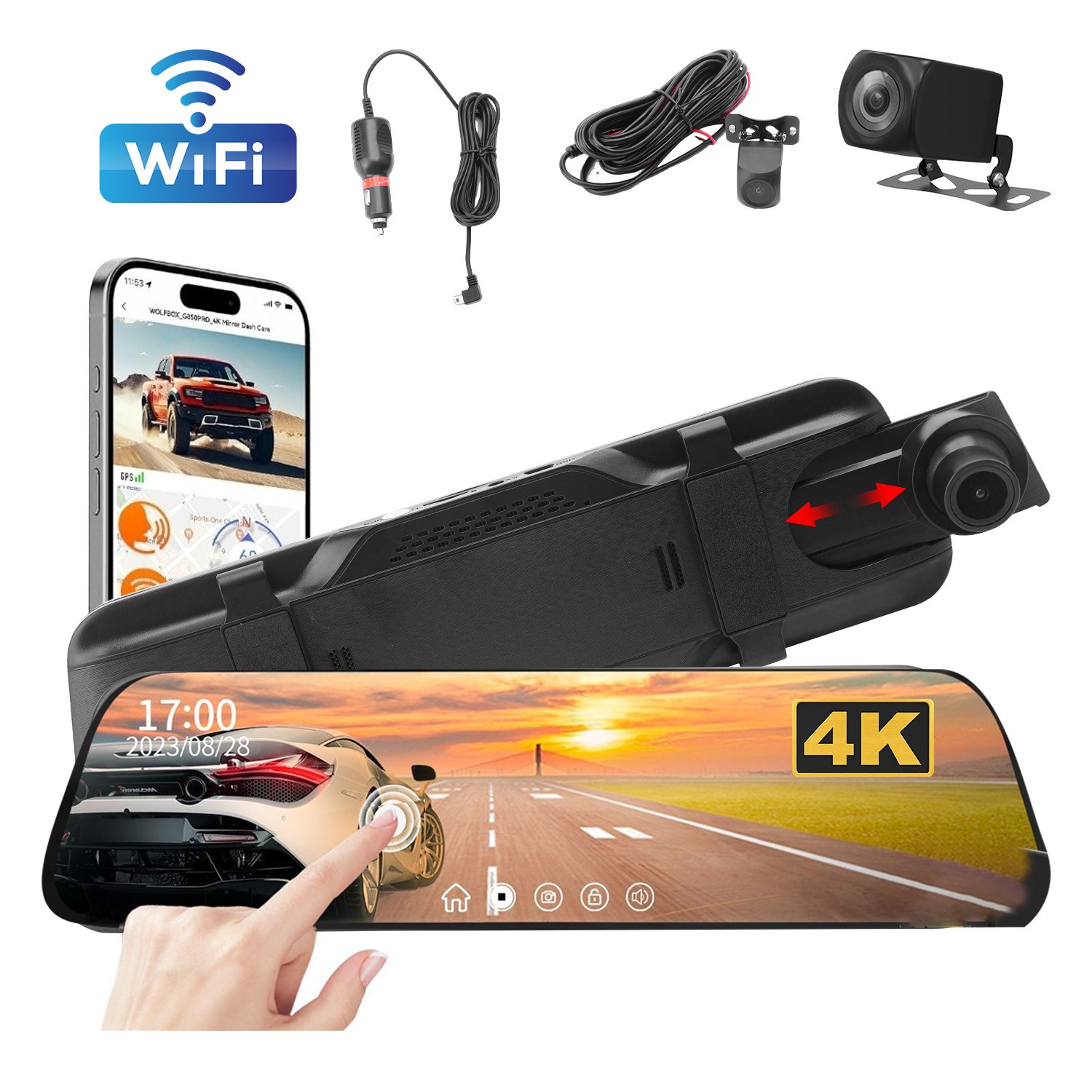 10'' Rear View Mirror Camera with 2.5D Screen, 4K Dash Cam Front and Rear W/ WDR