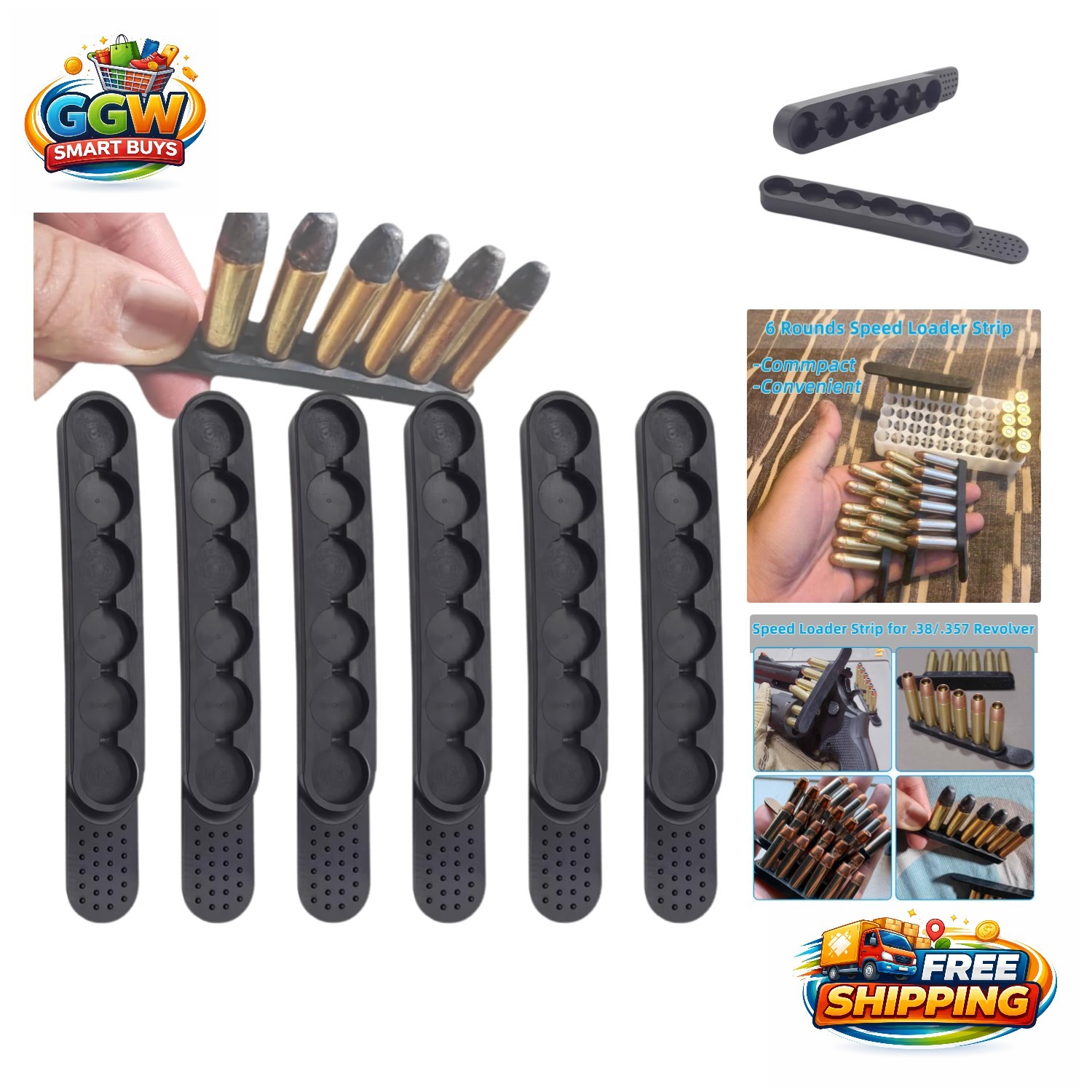 6 Pack Silicone Speed Loaders for .38/.357 - Fast Reloading Strips