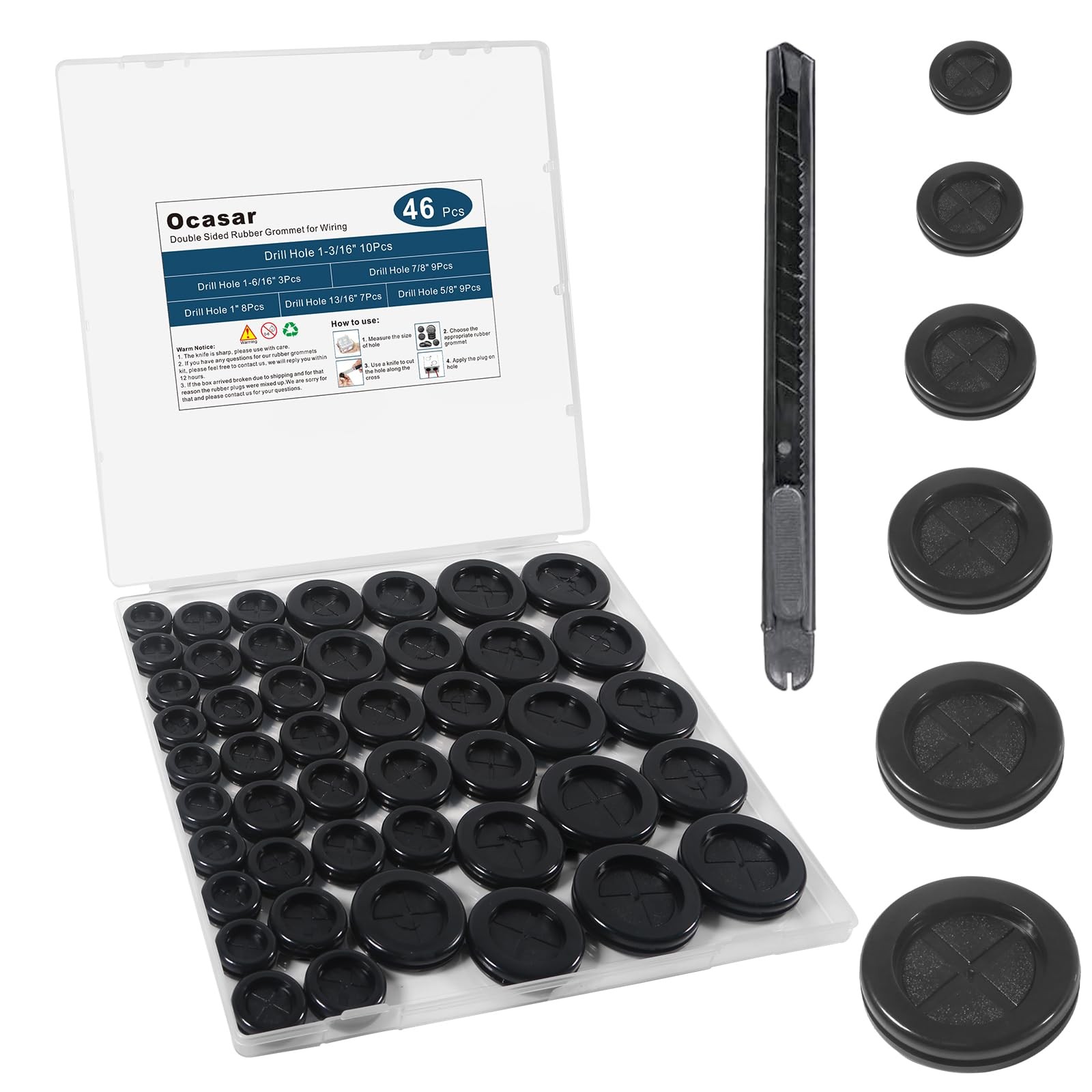 46Pcs Rubber Grommets Firewall Wiring Protection DoubleSided Black for Auto Rep