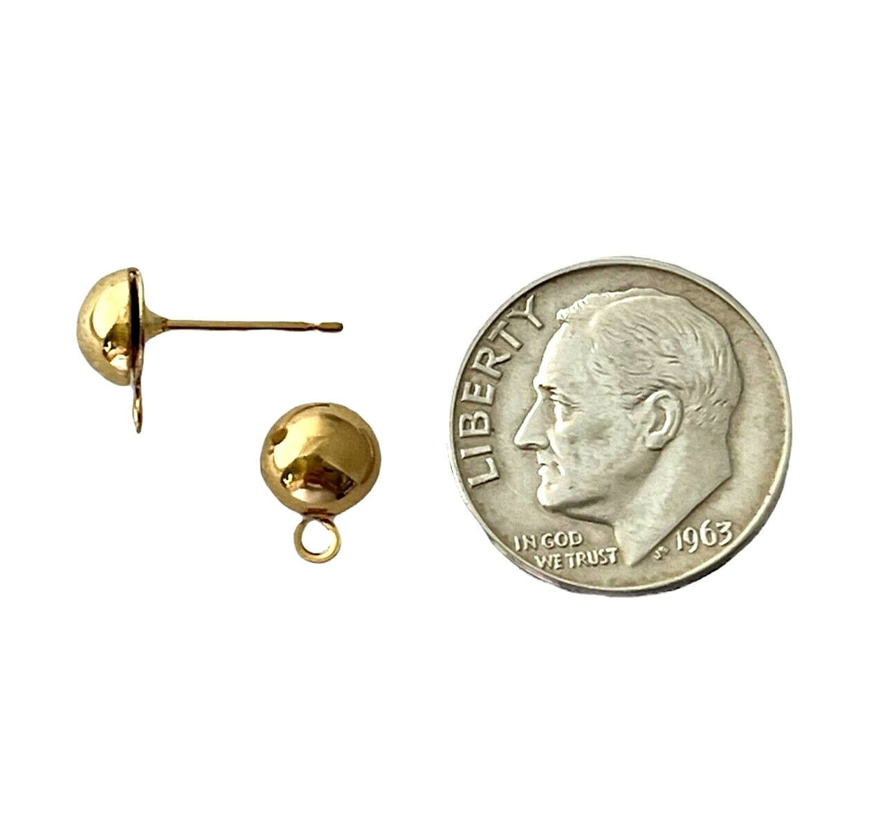 100 Gold Hollow 6mm Half Round Loop Earstuds Earrings Stud Post Bead Findings