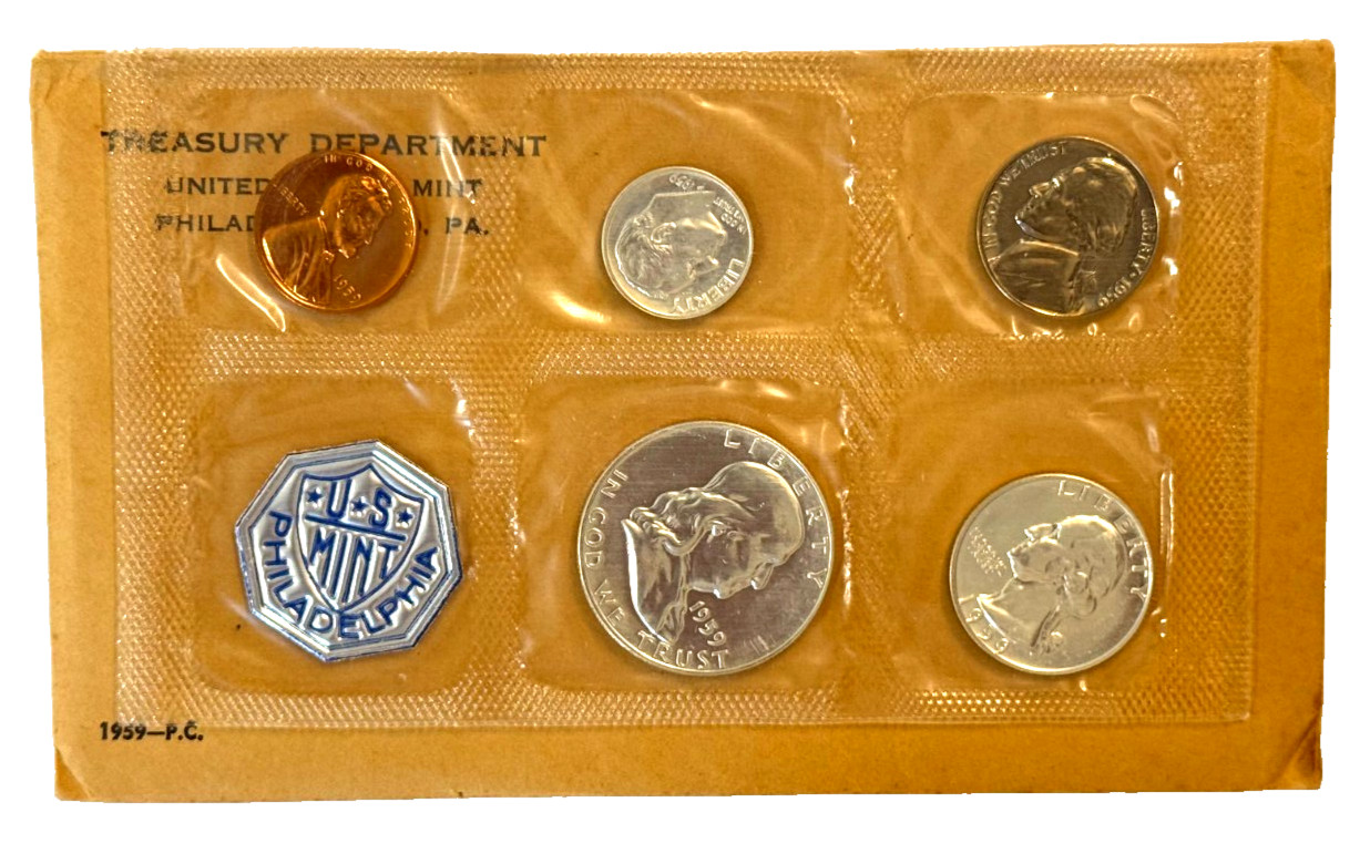 1959 U.S. Mint Proof Set – Complete 5-Coin Set with Original Opened Envelope