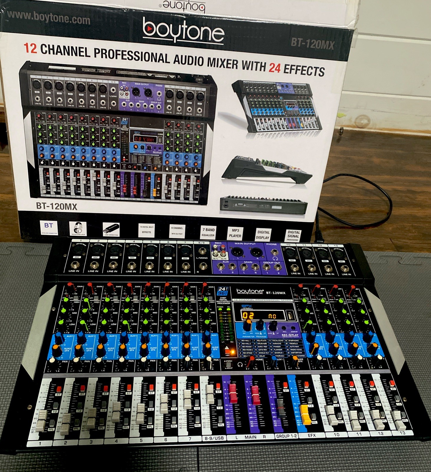 Boytone BT-120MX Pro 12 Channel Bluetooth Studio Audio Mixer DJ Sound Controller