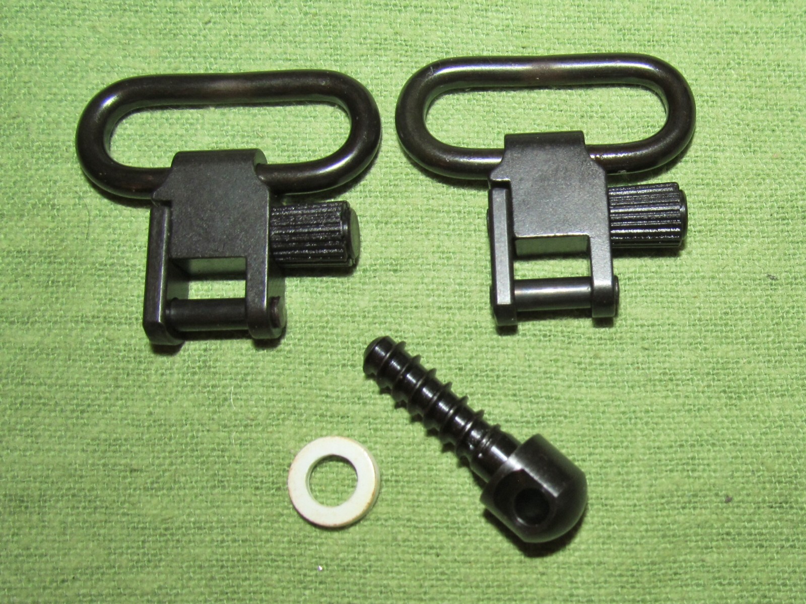 Pair of Steel Swivels (Plastic Knobs) and 1 Stock Screw for Swivels - New in Bag