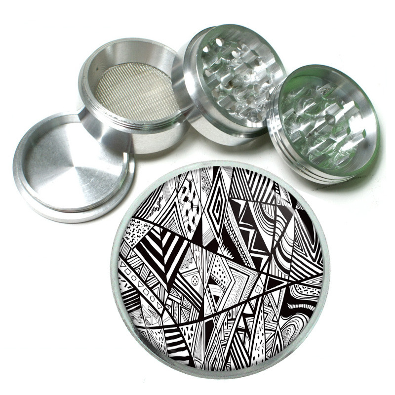 Popular Patterns D8 63mm Aluminum Kitchen Grinder 4 Piece Herbs Abstract