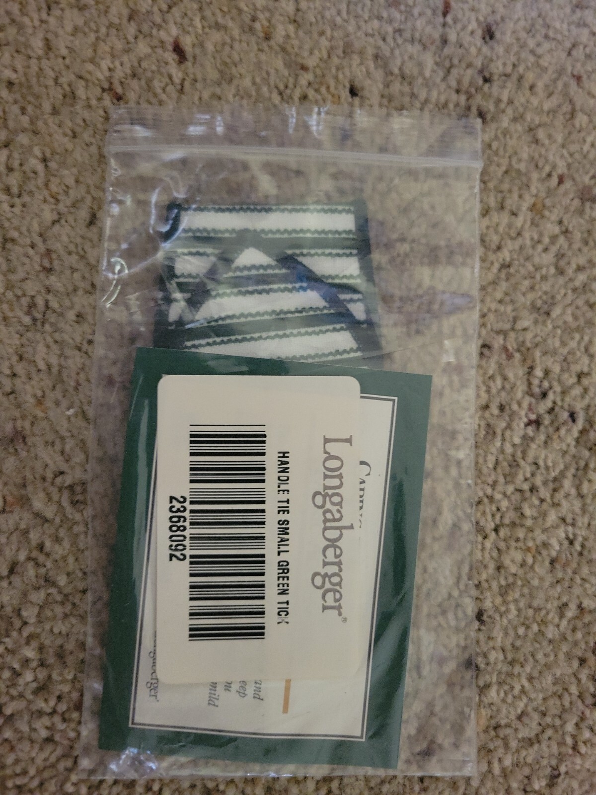 Longaberger Small Handle Tie - Green Ticking Fabric-NEW!!! 2368092