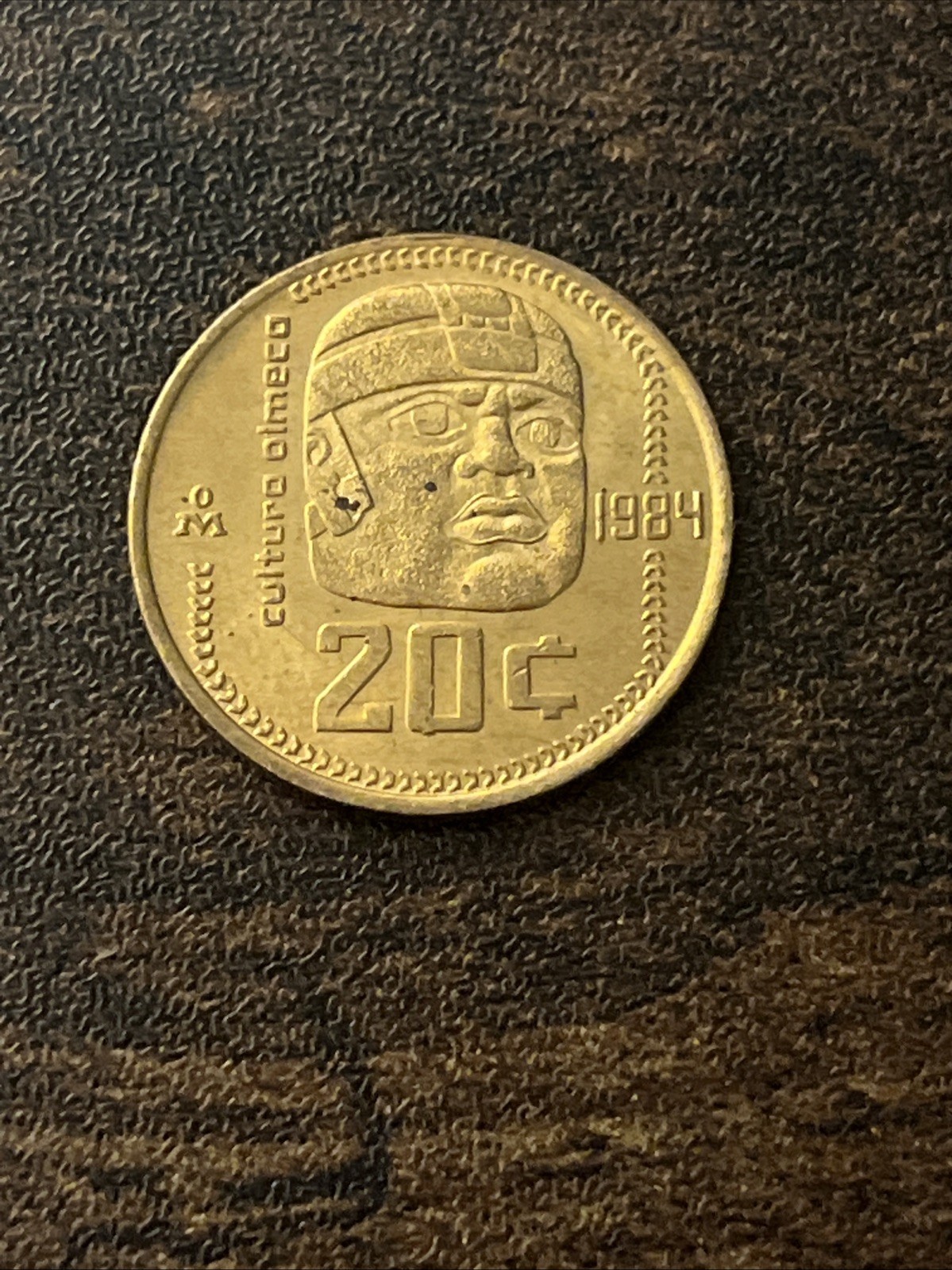1984 Mexico 20 Twenty Centavos Olmeca Culture Bronze Actual Coin TC682*