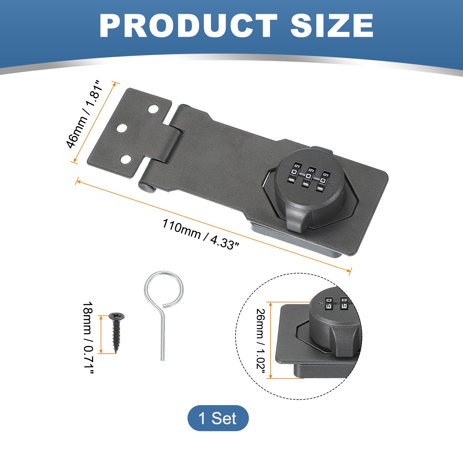 Password Rotary Hasp Locks Mechanical Cabinet Combination Latch Locks 4.5" Grey