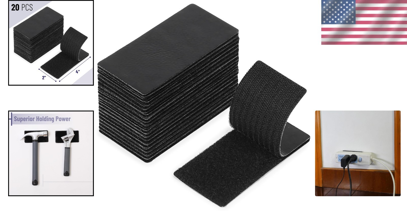 Bates 4" x 2" Heavy Duty Hook & Loop Tape - 20 Pcs for Strong and Secure Bonding
