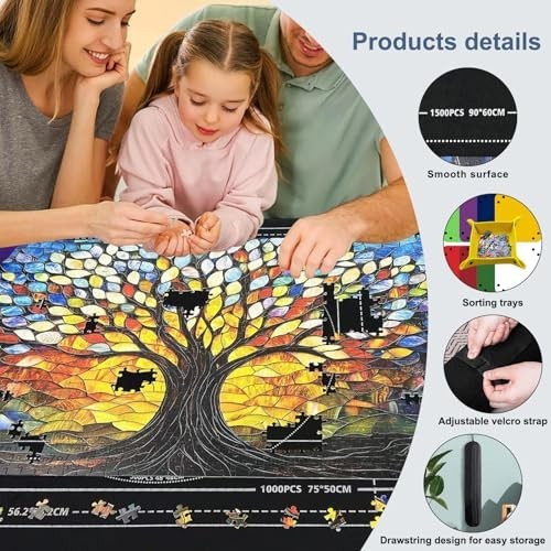 Puzzle Mat Roll-Up for Jigsaw Storage, 8 Sorting Trays & Drawstring Bag, 1500 PC