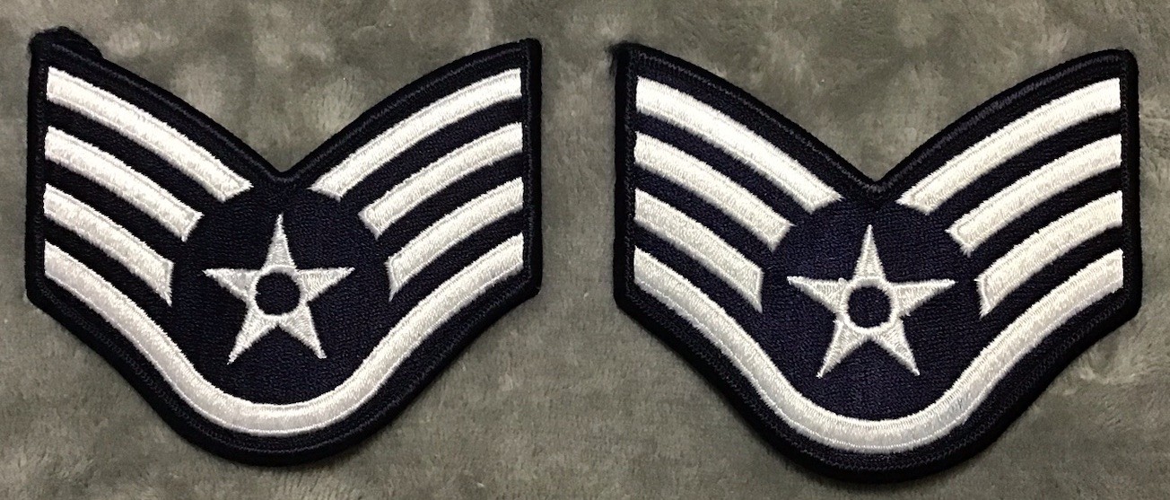 USAF Male Staff Sergeant Stripes SSgt Rank Insignia Full Color Patch Pair