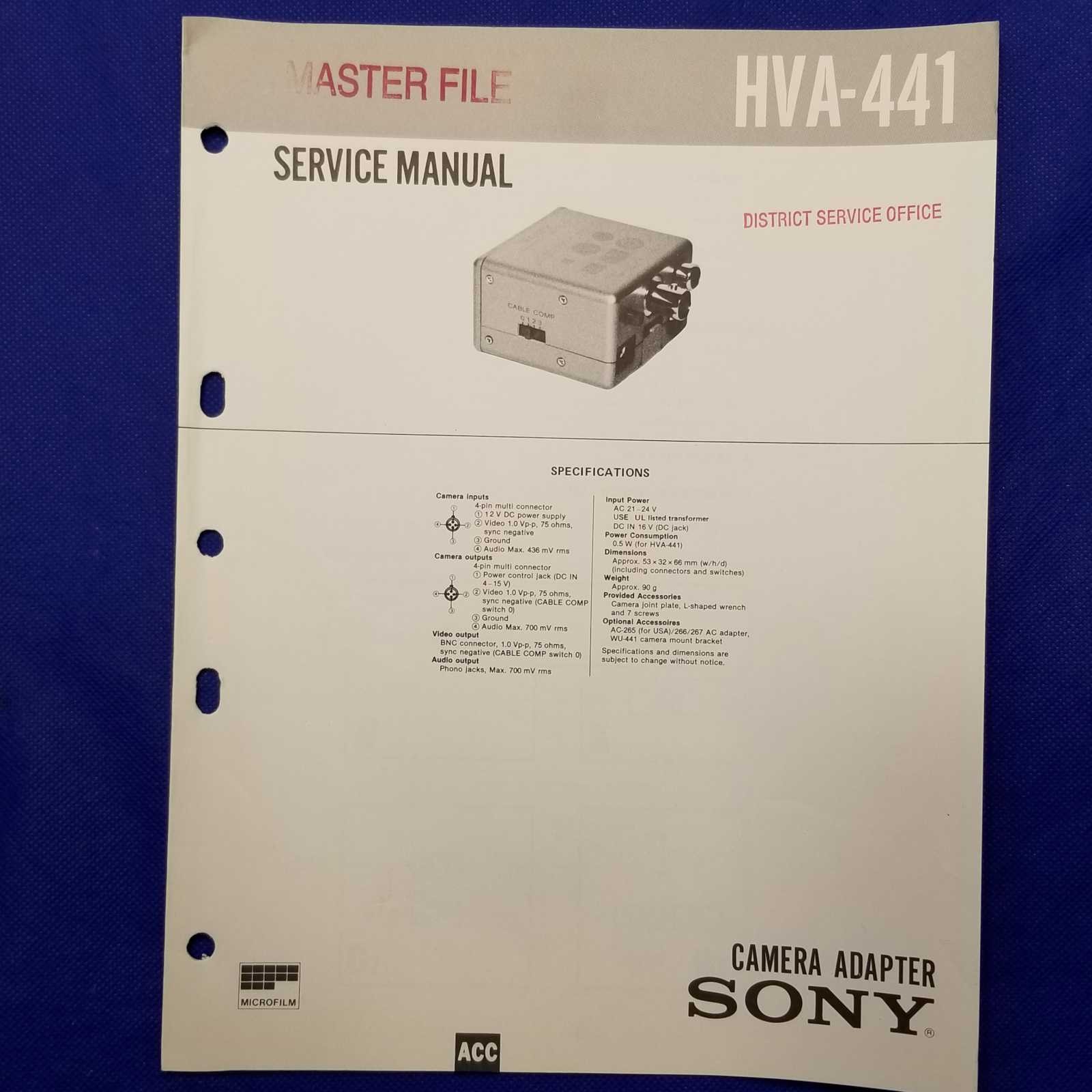 SONY HVA-441 Service Manual Original Paper OEM Repair Guide - USA