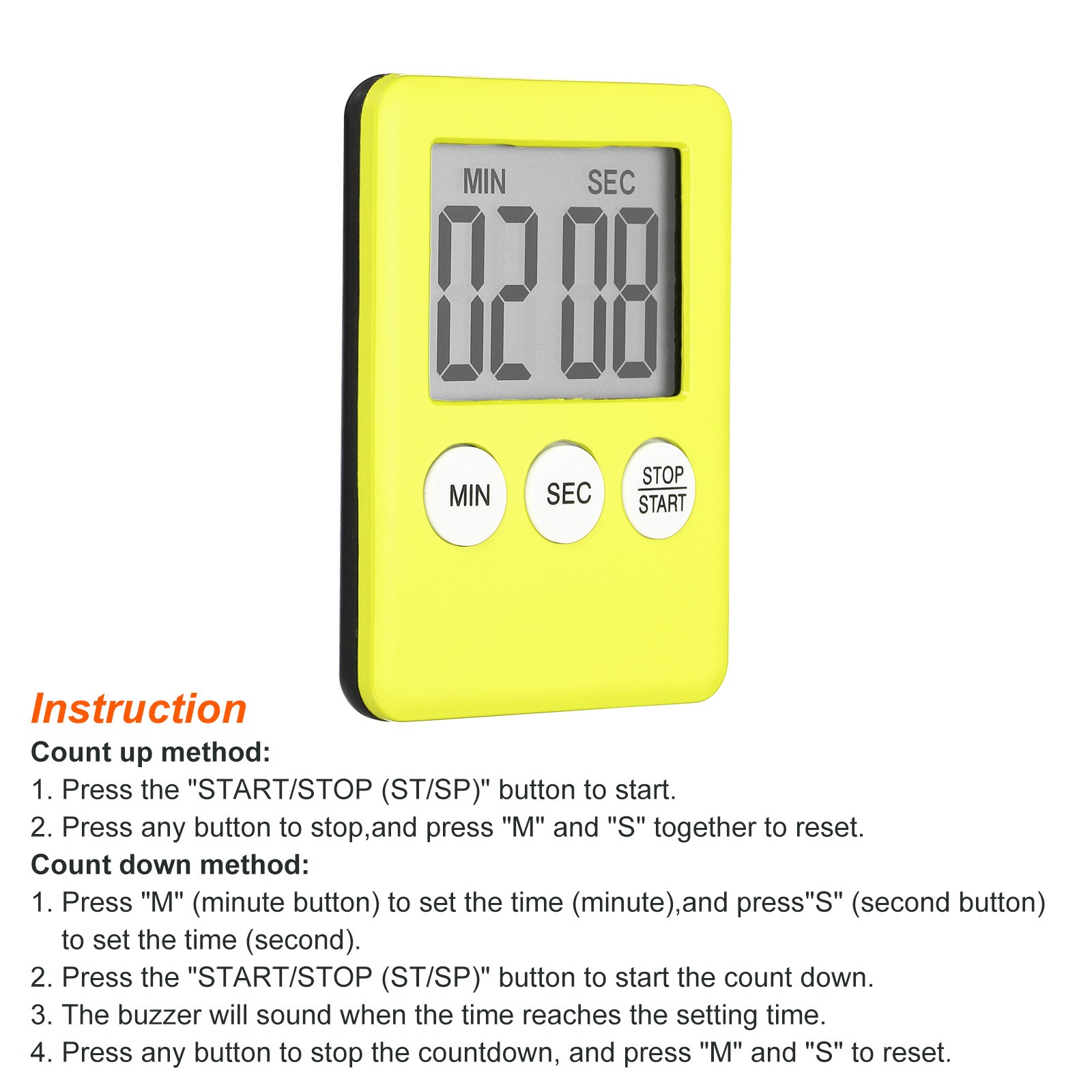 Digital Timer 1Pcs Small Count Down/UP Clock with Magnetic Kitchen Timer Yellow